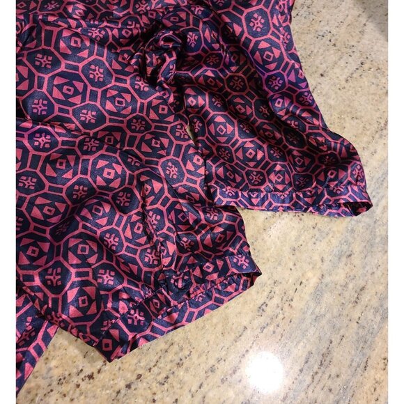 WD Ny Plus Size 3X Pink Blue Satin Silky Babydoll Empire Waist Geometric Blouse - Picture 9 of 13